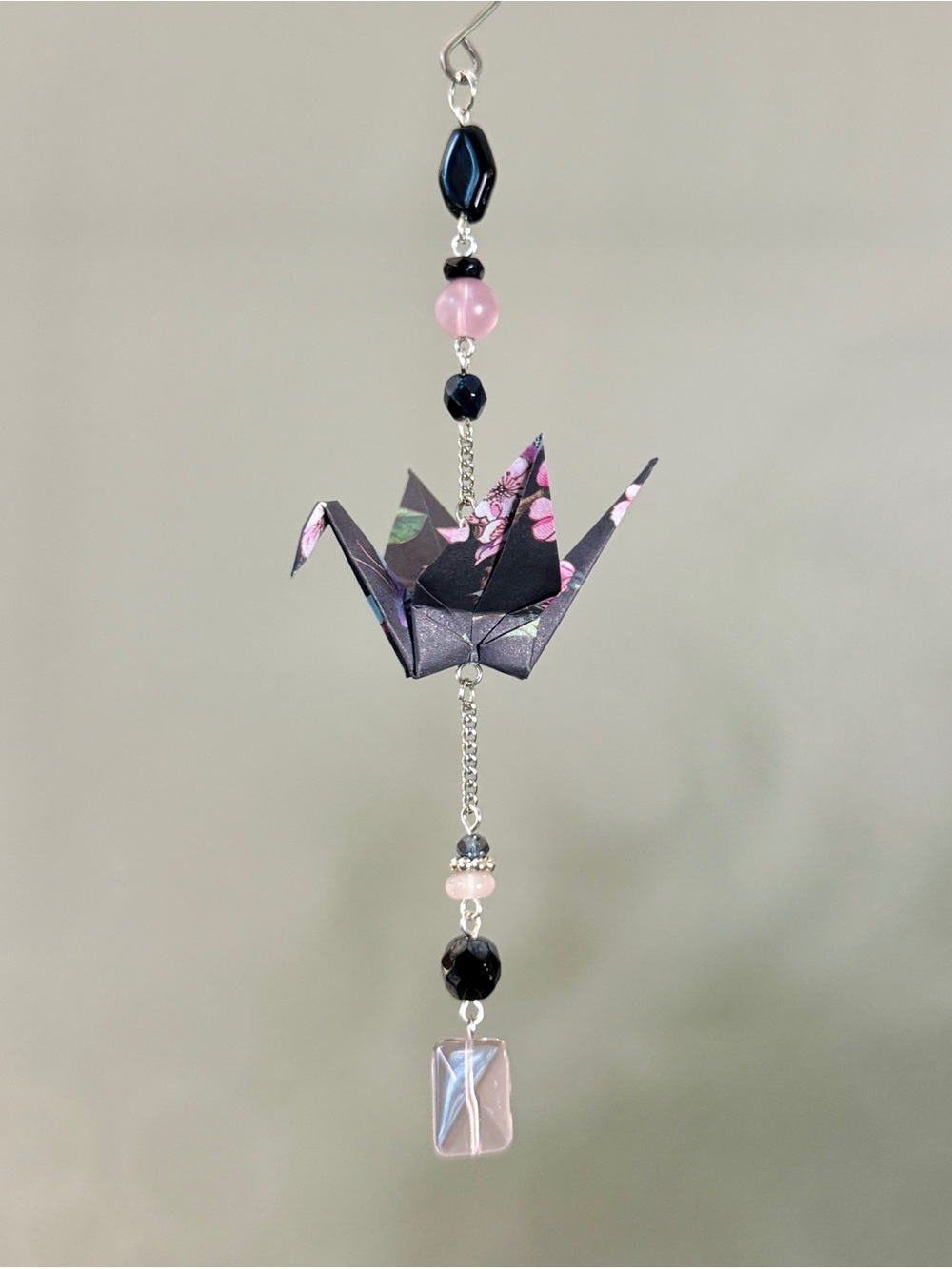 Origami Ornament #2549 - Small Crane with Glass Beads